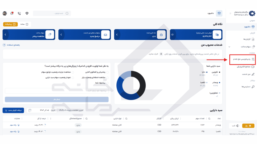 انتخاب پذیره‌نویسی حق تقدم