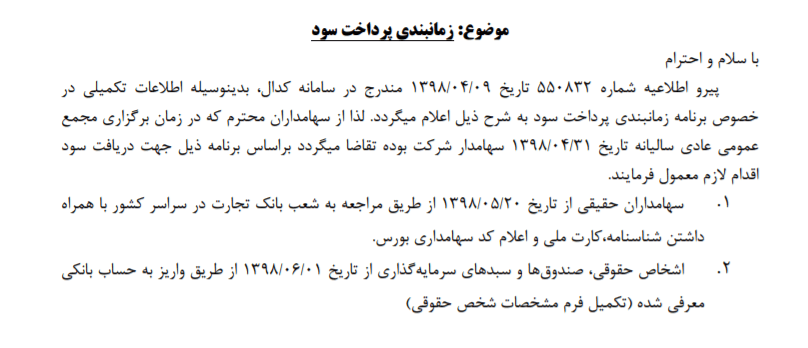 قیمت سهام بعد از تقسیم سود