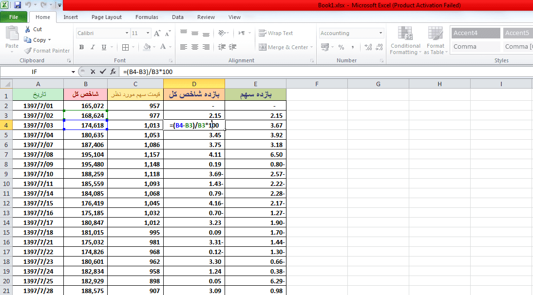 مرحله اول محاسبه ضریب بتا