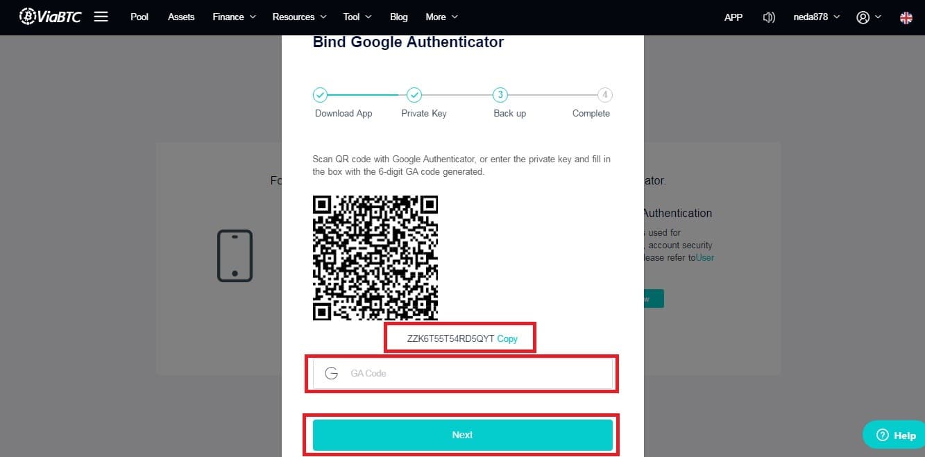 احراز هویت با گوگل در viabtc 