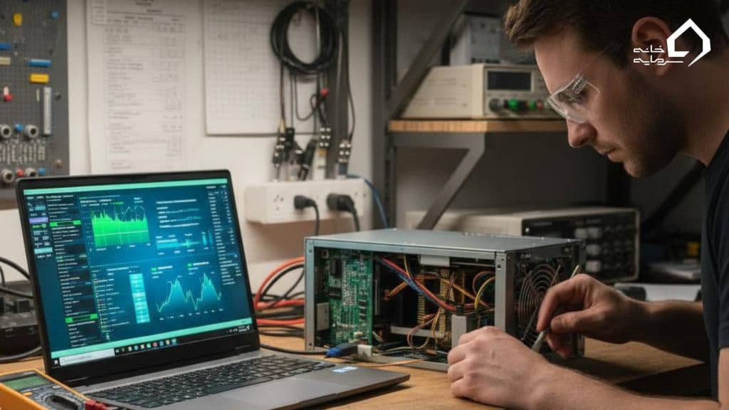 نشان دادن فرآیند تست واقعی و بررسی لاگ دستگاه.