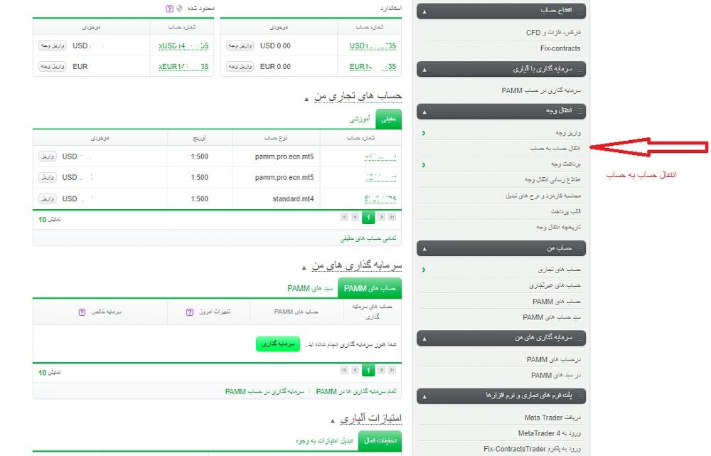 انتقال سرمایه بین حساب‌های مختلف در آلپاری