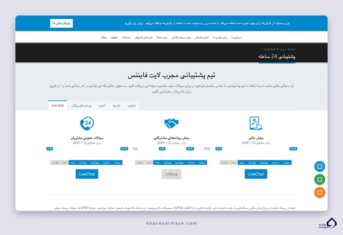 صفحه پشتیبانی بروکر لایت فایننس با گفت‌وگوی زنده