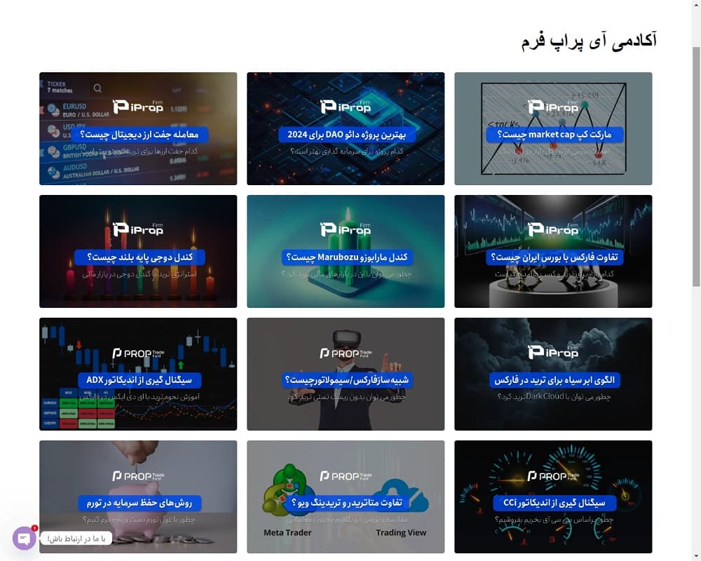 صفحهٔ آکادمی سایت پراپ ترید فاند پس از تغییر نام به آی پراپ فرم، شهریور ۱۴۰۳