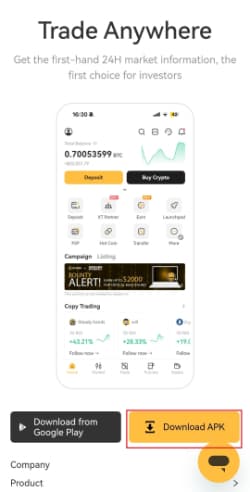 نصب فایل اپلیکیشن صرافی XT برای اندروید