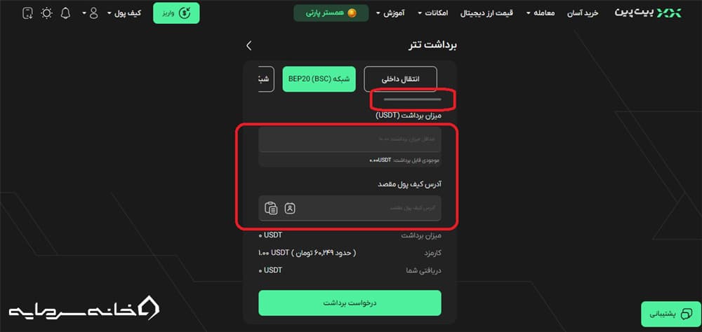 آموزش انتقال تتر به کیف پول