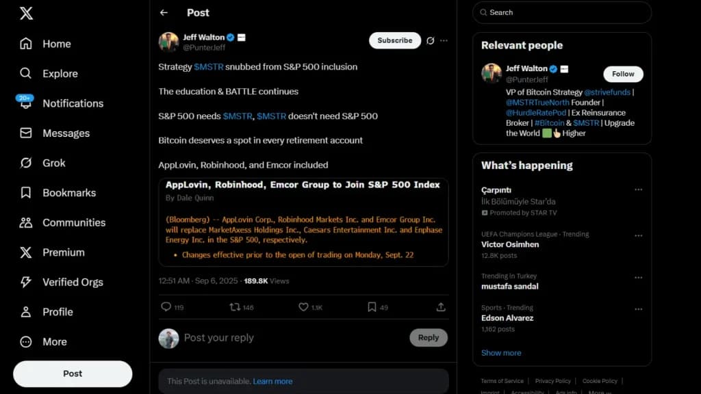 مایکرو استراتژی (MSTR) از ورود به شاخص S&P 500 بازماند