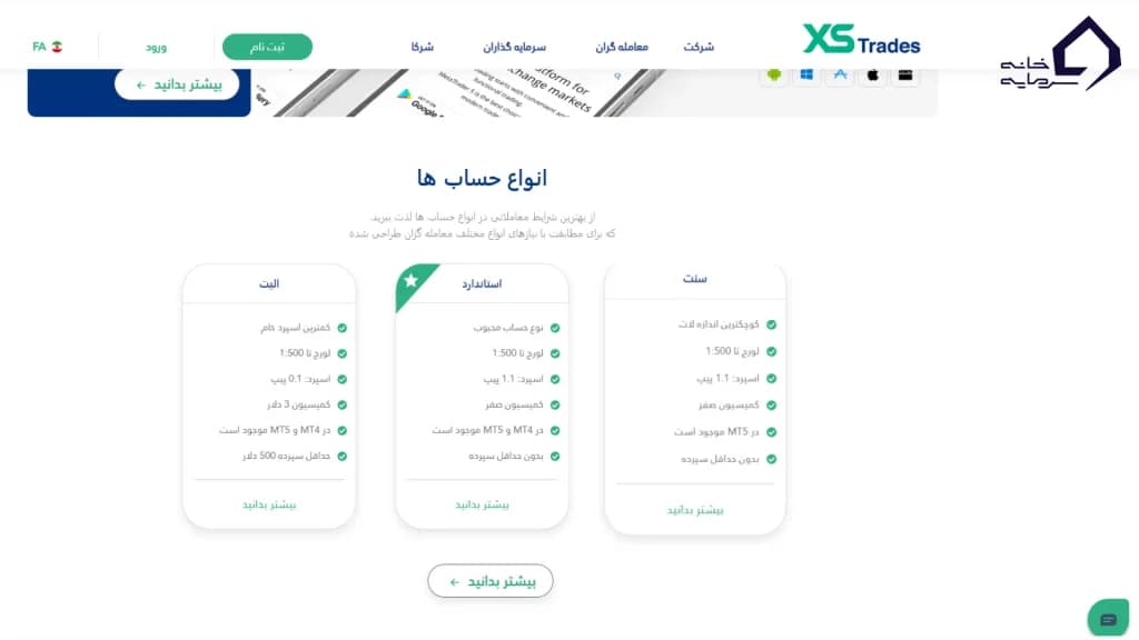 انواع حساب‌های معاملاتی بروکرXS