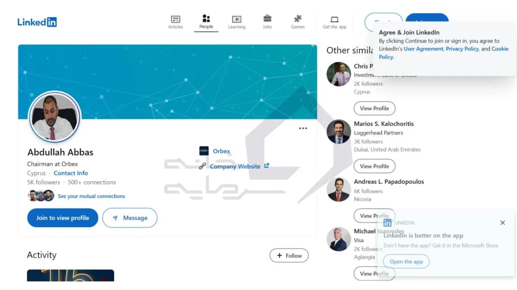 پروفایل لینکدین مدیر بروکر orbex