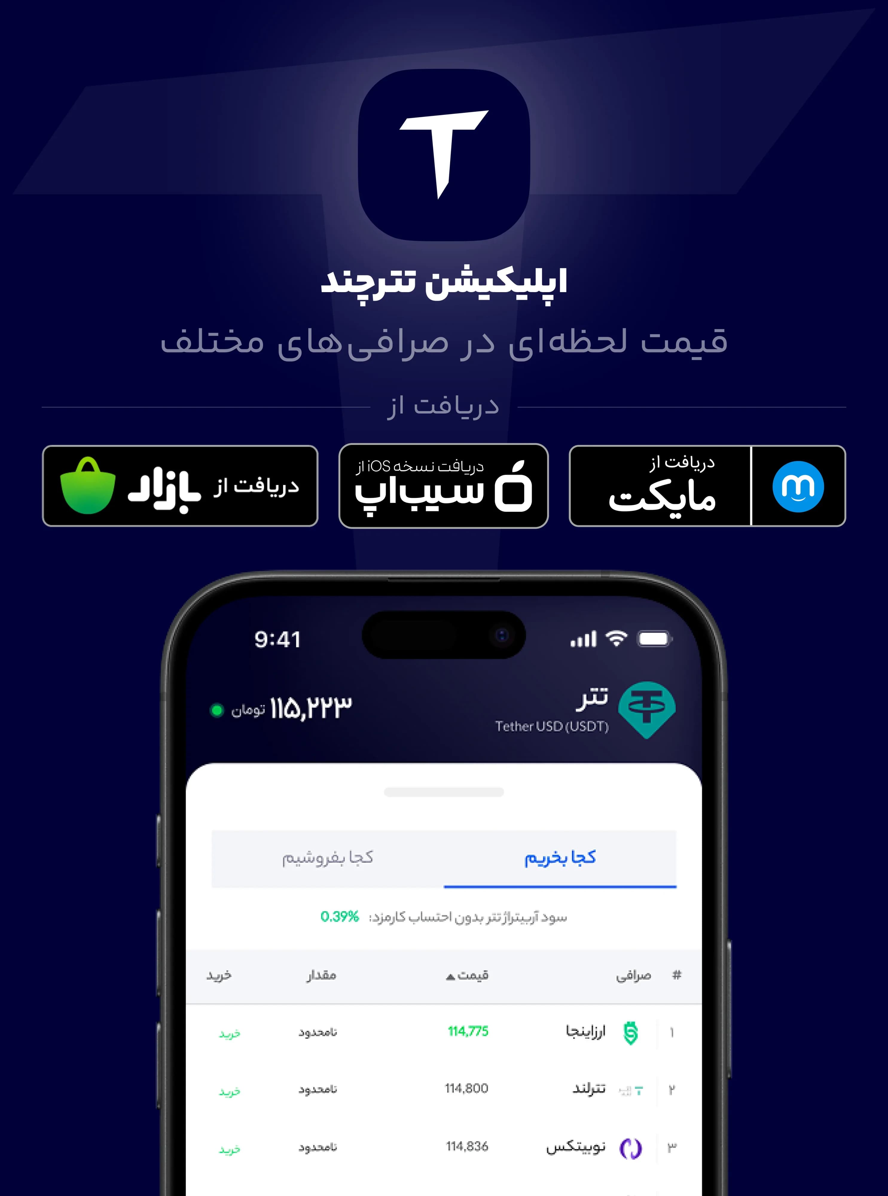 اپلیکیشن تتر چند | قیمت تتر