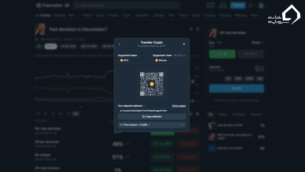 واریز وجه (USDC) به حساب کاربری