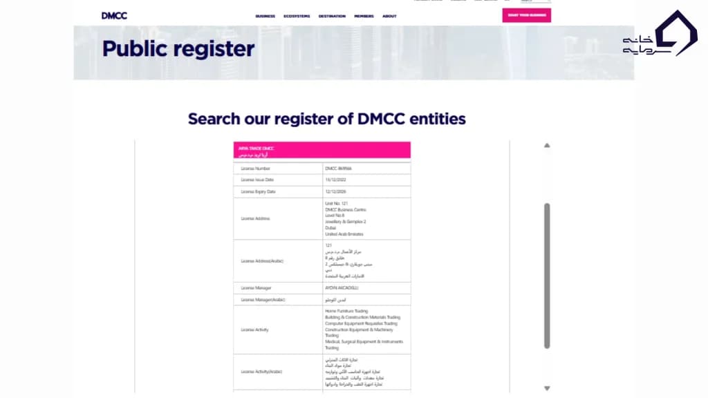 سند ثبت شرکت در DMCC دبی