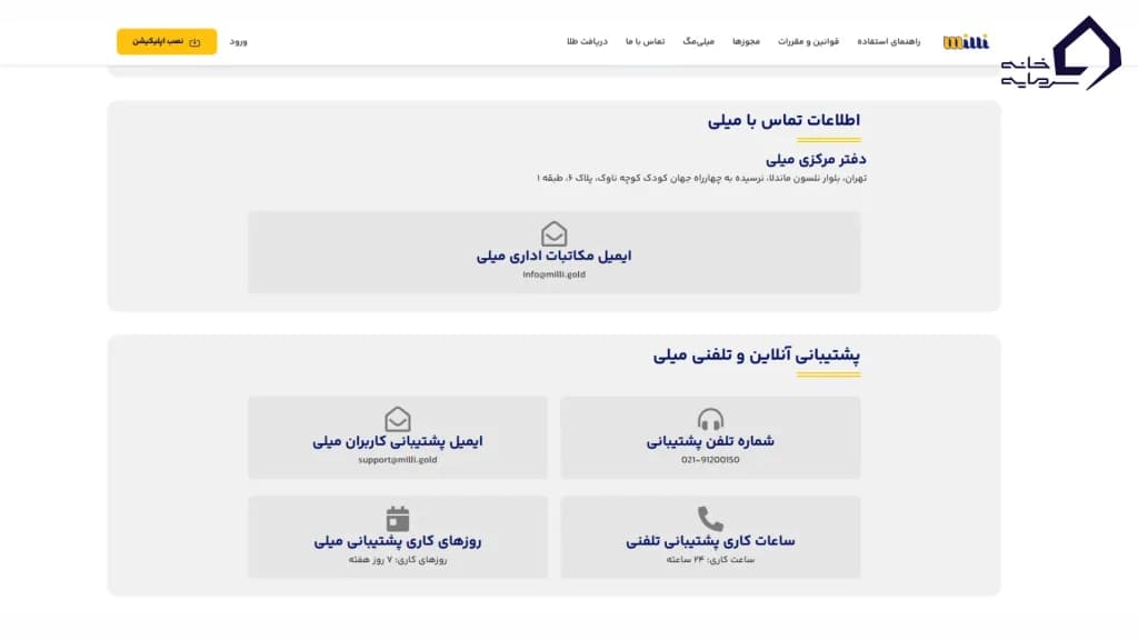 راه‌های تماس و پشتیبانی میلی گلد