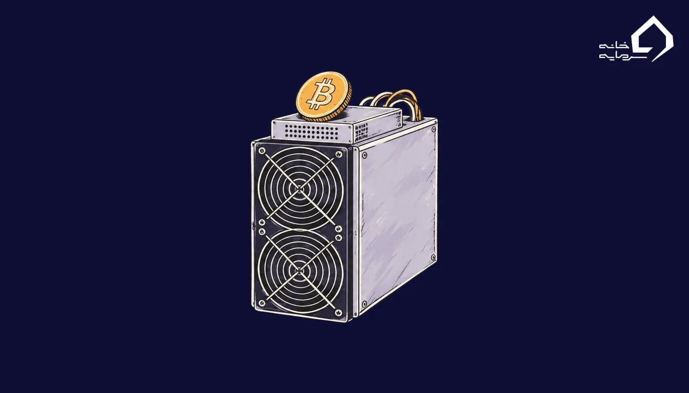 ماشین ماینر ASIC با سکه بیت‌کوین، نماد استخراج ارز دیجیتال
