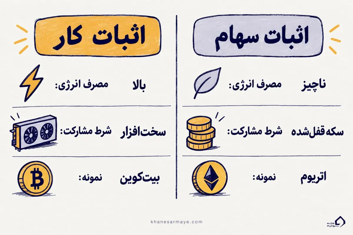 مقایسه اثبات کار و اثبات سهام در الگوریتم اجماع در بلاکچین مقایسه اثبات کار و اثبات سهام در الگوریتم اجماع در بلاکچین